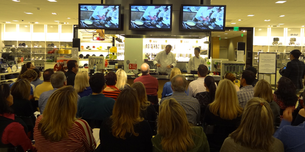 Chef Palmer and Chef Kim offer tips to the class